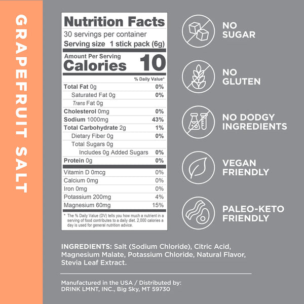 LMNT Electrolytes - Grapefruit Salt- 30 servings