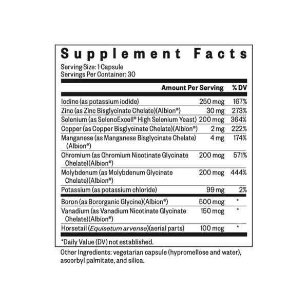 Trace Minerals Complex.  Seeking Health. 30 capsules (Has Iodine)