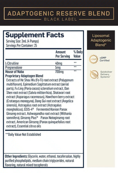 Adaptogenic Black Label Reserve Blend Liposomal - 1.7 FL OZ (50ML) - Special Order only